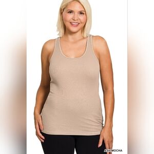 #1404 Zenana Curvy - Racer Back Cotton Rib Tank (Ash Mocha)
